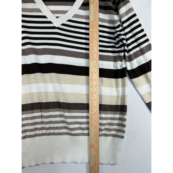 Old Navy Women's Sweater Size 2X Brown Striped V-Neck Long Sleeve Soft - Picture 4 of 8